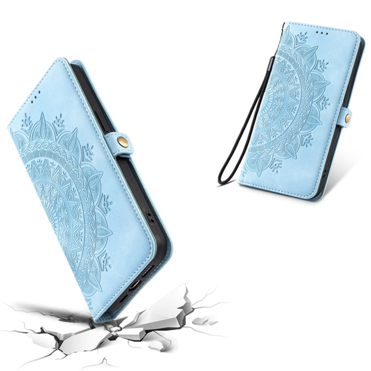 For iPhone 16 Pro Max Skin Feel Totem Embossed Leather Phone Case(Blue) - iPhone 16 Pro Max Cases by buy2fix | Online Shopping UK | buy2fix