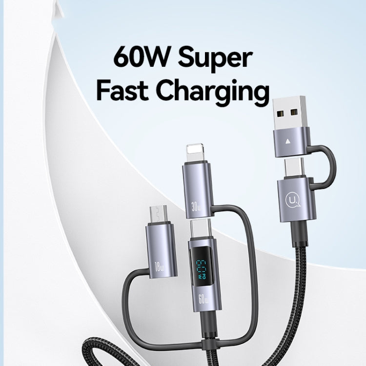 USAMS 60W 6 in 1 Digital Display Fast Charging Cable, Length:1.2m(Titanium Gray) - Multifunction Cable by USAMS | Online Shopping UK | buy2fix