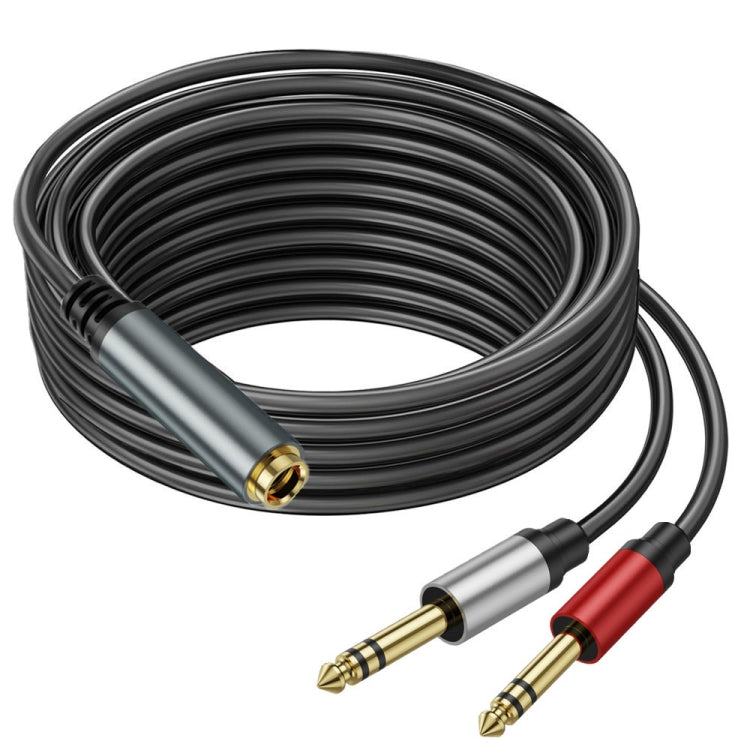 5m Gold Plated 6.35mm Female to 2 x 6.35mm Male Stereo Audio Adapter Y Splitter Cable(Black) - Video & Audio Cable by buy2fix | Online Shopping UK | buy2fix