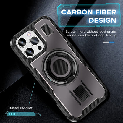 For iPhone 16 Pro Max Ring Holder Carbon Fiber PC Hybrid TPU Phone Case(Grey) - iPhone 16 Pro Max Cases by buy2fix | Online Shopping UK | buy2fix