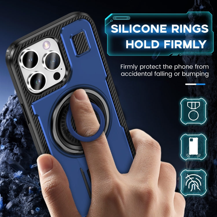 For iPhone 16 Pro Max Ring Holder Carbon Fiber PC Hybrid TPU Phone Case(Blue) - iPhone 16 Pro Max Cases by buy2fix | Online Shopping UK | buy2fix