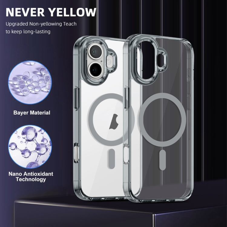 For iPhone 16 Ice Color Magnetic Series Magsafe Magnetic PC Hybrid TPU Phone Case(Grey) - iPhone 16 Cases by buy2fix | Online Shopping UK | buy2fix