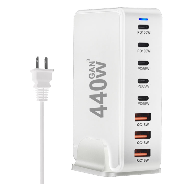 440W GaN USB Power Adapter Travel Charger with 3 x USB, 5 x PD Port, Plug:US Plug(White) - Multifunction Charger by buy2fix | Online Shopping UK | buy2fix