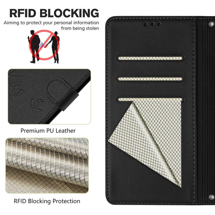 For Redmi K70 Ultra 5G Global Smile Embossing RFID Leather Phone Case(Black) - Xiaomi Cases by buy2fix | Online Shopping UK | buy2fix