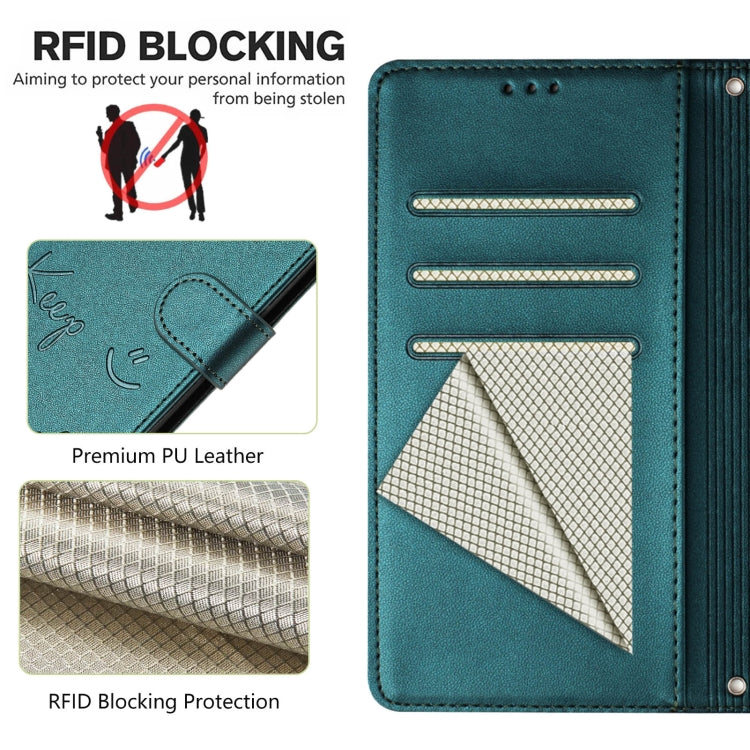 For Redmi K70 Ultra 5G Global Smile Embossing RFID Leather Phone Case(Peacock Green) - Xiaomi Cases by buy2fix | Online Shopping UK | buy2fix