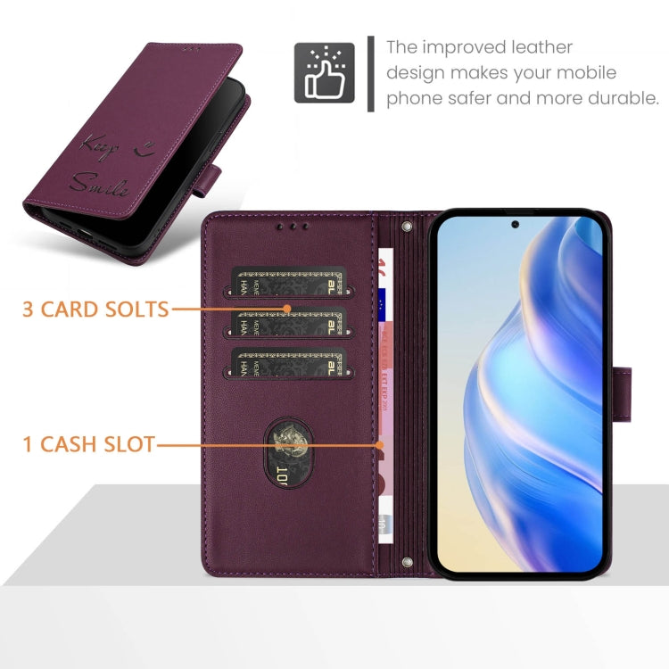 For Redmi K70 Ultra 5G Global Smile Embossing RFID Leather Phone Case(Violet) - Xiaomi Cases by buy2fix | Online Shopping UK | buy2fix