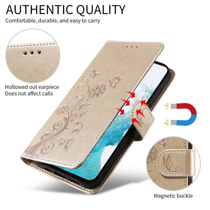 For Google Pixel 9 / 9 Pro Embossed Butterfly Flowers Leather Phone Case(Gold) - Google Cases by buy2fix | Online Shopping UK | buy2fix