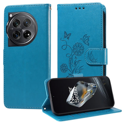 For OnePlus 12 Embossed Butterfly Flowers Leather Phone Case(Blue) - OnePlus Cases by buy2fix | Online Shopping UK | buy2fix