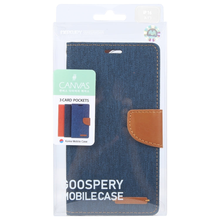 For iPhone 16 Plus GOOSPERY CANVAS DIARY Fabric Texture Flip Leather Phone Case(Navy Blue) - iPhone 16 Plus Cases by GOOSPERY | Online Shopping UK | buy2fix