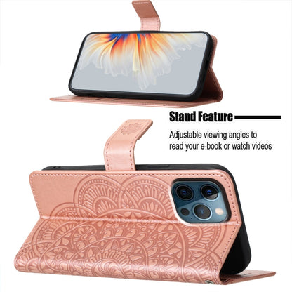 For iPhone 16 Pro Flower Embossed Leather Phone Case(Rose Gold) - iPhone 16 Pro Cases by buy2fix | Online Shopping UK | buy2fix