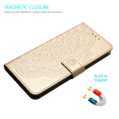 For iPhone 16 Flower Embossed Leather Phone Case(Gold) - iPhone 16 Cases by buy2fix | Online Shopping UK | buy2fix