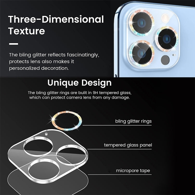 For iPhone 16 / 16 Plus Glitter Ring Tempered Glass Camera Lens Film(Silver) - iPhone 16 Plus Tempered Glass by buy2fix | Online Shopping UK | buy2fix