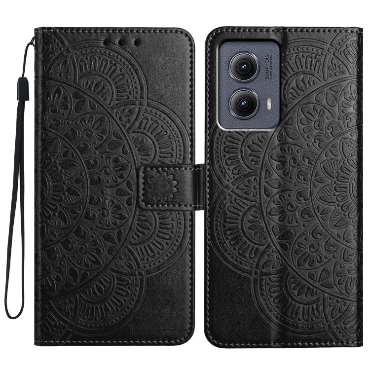 For Motorola Edge 2024 Flower Embossed Leather Phone Case(Black) - Motorola Cases by buy2fix | Online Shopping UK | buy2fix