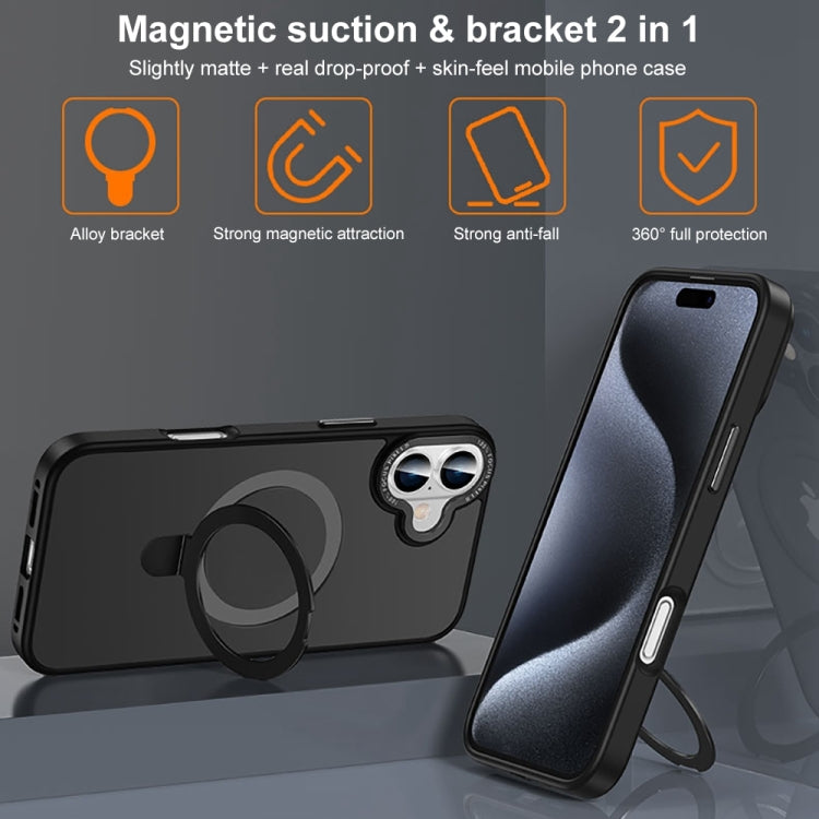 For iPhone 16 Skin Feel MagSafe Magnetic Holder Phone Case(Purple) - iPhone 16 Cases by buy2fix | Online Shopping UK | buy2fix