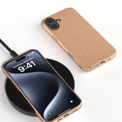 For iPhone 16 Nano Electroplating Carbon Fiber Texture Phone Case(Gold) - iPhone 16 Cases by buy2fix | Online Shopping UK | buy2fix