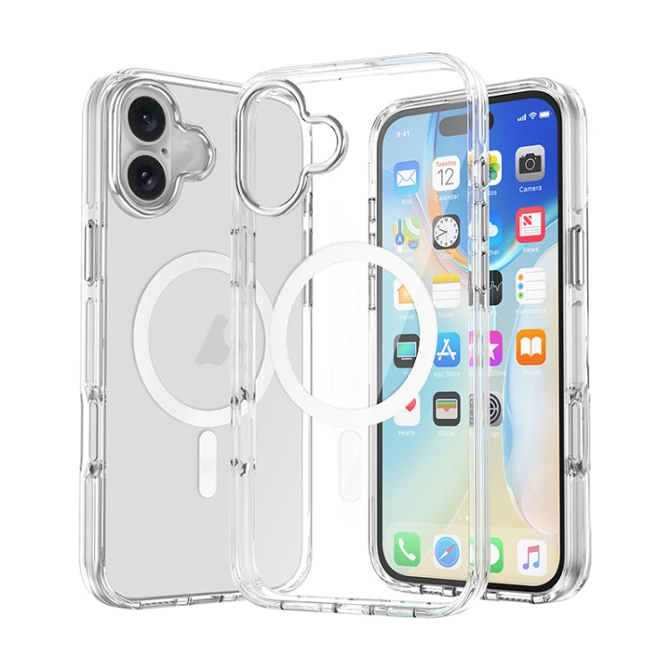 For iPhone 16 Metal Buttons MagSafe Magnetic PC Hybrid TPU Phone Case(Transparent) - iPhone 16 Cases by buy2fix | Online Shopping UK | buy2fix