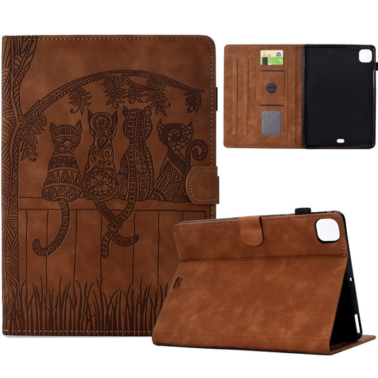 For iPad Air 11 2024 / Pro 11 2022 Cats Embossed Leather Smart Tablet Case(Brown) - iPad Air 11 2024 Cases by buy2fix | Online Shopping UK | buy2fix