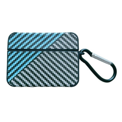 For AirPods Pro Carbon Fibre Texture PU Earbuds Box PC Case with Hook(Sky Blue) - For AirPods Pro by buy2fix | Online Shopping UK | buy2fix