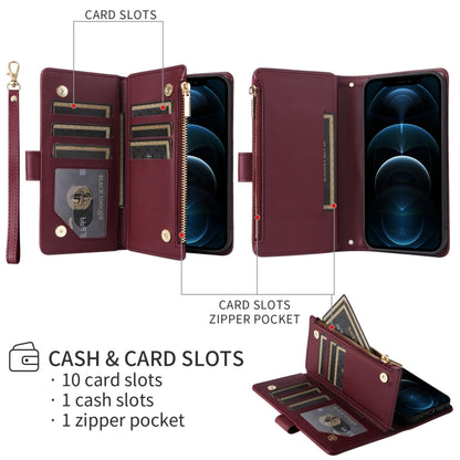 For iPhone 16 Pro Max Crossbody Zipper Wallet Rhombus Leather Phone Case(Wine Red) - iPhone 16 Pro Max Cases by buy2fix | Online Shopping UK | buy2fix