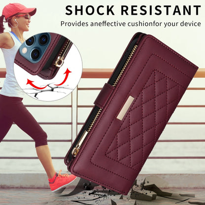 For iPhone 16 Pro Max Crossbody Zipper Wallet Rhombus Leather Phone Case(Wine Red) - iPhone 16 Pro Max Cases by buy2fix | Online Shopping UK | buy2fix