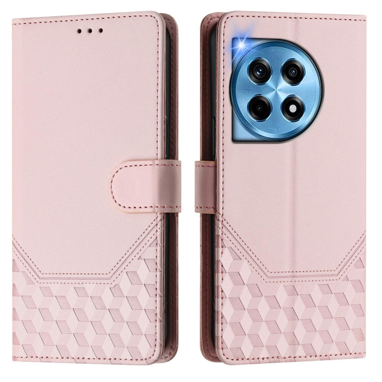 For OnePlus 12 5G Global Honeycomb Embossing RFID Leather Phone Case(Pink) - OnePlus Cases by buy2fix | Online Shopping UK | buy2fix