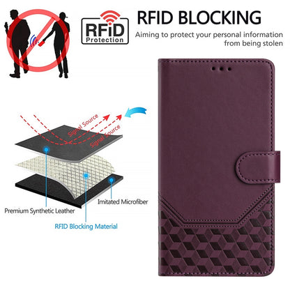 For OnePlus 12 5G Global Honeycomb Embossing RFID Leather Phone Case(Violet) - OnePlus Cases by buy2fix | Online Shopping UK | buy2fix