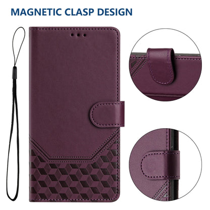 For OnePlus 12 5G Global Honeycomb Embossing RFID Leather Phone Case(Violet) - OnePlus Cases by buy2fix | Online Shopping UK | buy2fix