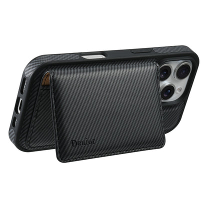 For iPhone 16 Pro Denior Carbon Fiber Texture Leather Card Bag MagSafe Phone Case(Black) - iPhone 16 Pro Cases by Denior | Online Shopping UK | buy2fix