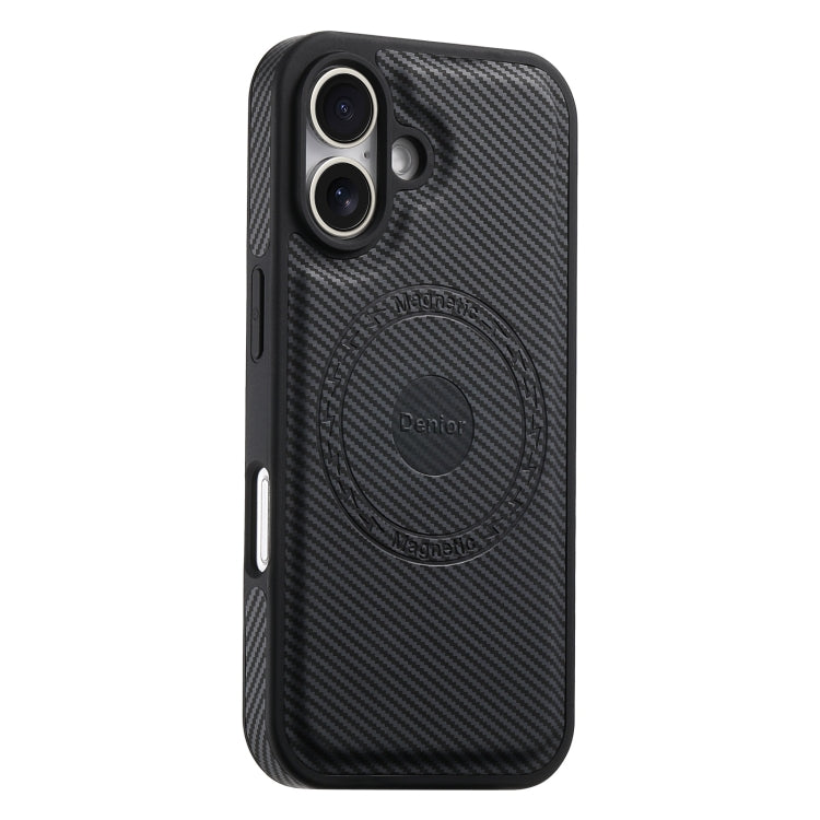 For iPhone 16 Denior Carbon Fiber Texture Leather MagSafe Phone Case(Black) - iPhone 16 Cases by Denior | Online Shopping UK | buy2fix