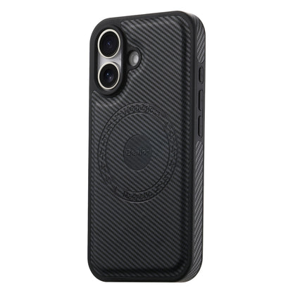 For iPhone 16 Denior Carbon Fiber Texture Leather MagSafe Phone Case(Black) - iPhone 16 Cases by Denior | Online Shopping UK | buy2fix