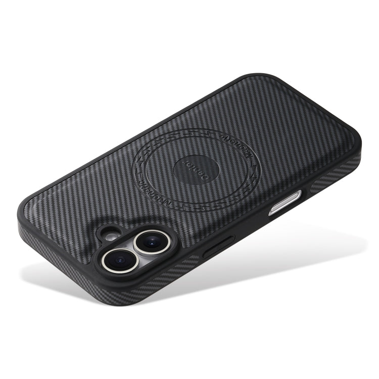 For iPhone 16 Denior Carbon Fiber Texture Leather MagSafe Phone Case(Black) - iPhone 16 Cases by Denior | Online Shopping UK | buy2fix