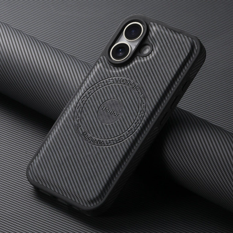 For iPhone 16 Denior Carbon Fiber Texture Leather MagSafe Phone Case(Black) - iPhone 16 Cases by Denior | Online Shopping UK | buy2fix