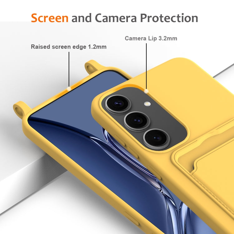 For Samsung Galaxy S25+ 5G Integrated Card Bag Solid Color Liquid Silicone Phone Case with Lanyard(Yellow) - Galaxy S25+ 5G Cases by buy2fix | Online Shopping UK | buy2fix