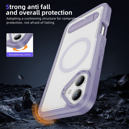 For iPhone 16 Guard MagSafe Holder Matte PC Hybrid TPU Phone Case(Purple Transparent) - iPhone 16 Cases by buy2fix | Online Shopping UK | buy2fix