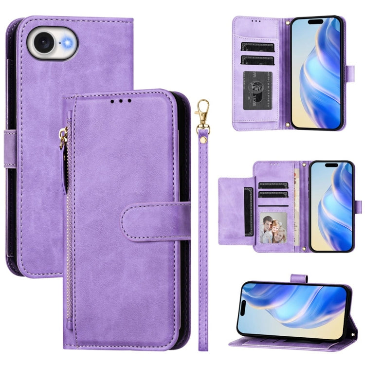 For iPhone SE 2024 Multi-Card Slots Zipper Wallet Leather Phone Case(Purple) - More iPhone Cases by buy2fix | Online Shopping UK | buy2fix