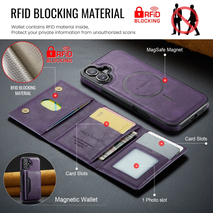 For iPhone 16 Plus DG.MING MAGKING-K2 Series MagSafe RFID Card Bag Detachable Phone Case(Purple) - iPhone 16 Plus Cases by DG.MING | Online Shopping UK | buy2fix