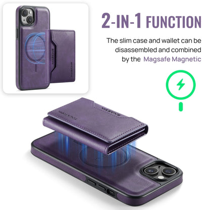 For iPhone 14 DG.MING MAGKING-K2 Series MagSafe RFID Card Bag Detachable Phone Case(Purple) - iPhone 14 Cases by DG.MING | Online Shopping UK | buy2fix