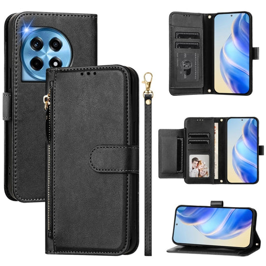 For OnePlus 12 Global Multi-Card Slots Zipper Wallet Leather Phone Case(Black) - OnePlus Cases by buy2fix | Online Shopping UK | buy2fix