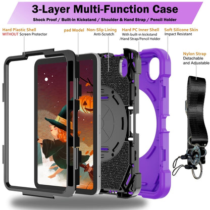 For iPad mini 6 Bat Hand Grip Turntable Stand Tablet Case(Purple Black) - iPad mini 6 Cases by buy2fix | Online Shopping UK | buy2fix