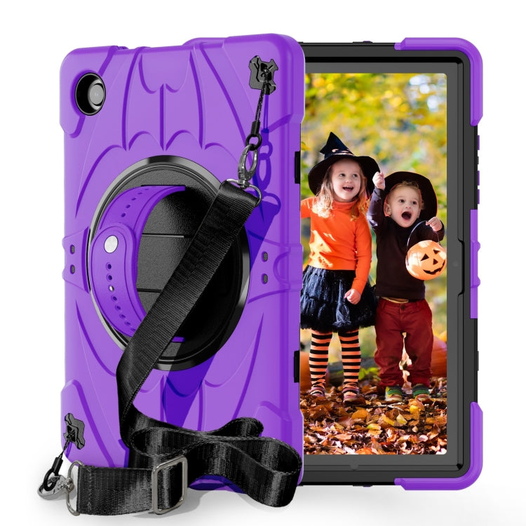 For Samsung Galaxy Tab A8 Bat Hand Grip Turntable Stand Tablet Case(Purple Black) - Other Galaxy Tab PC by buy2fix | Online Shopping UK | buy2fix