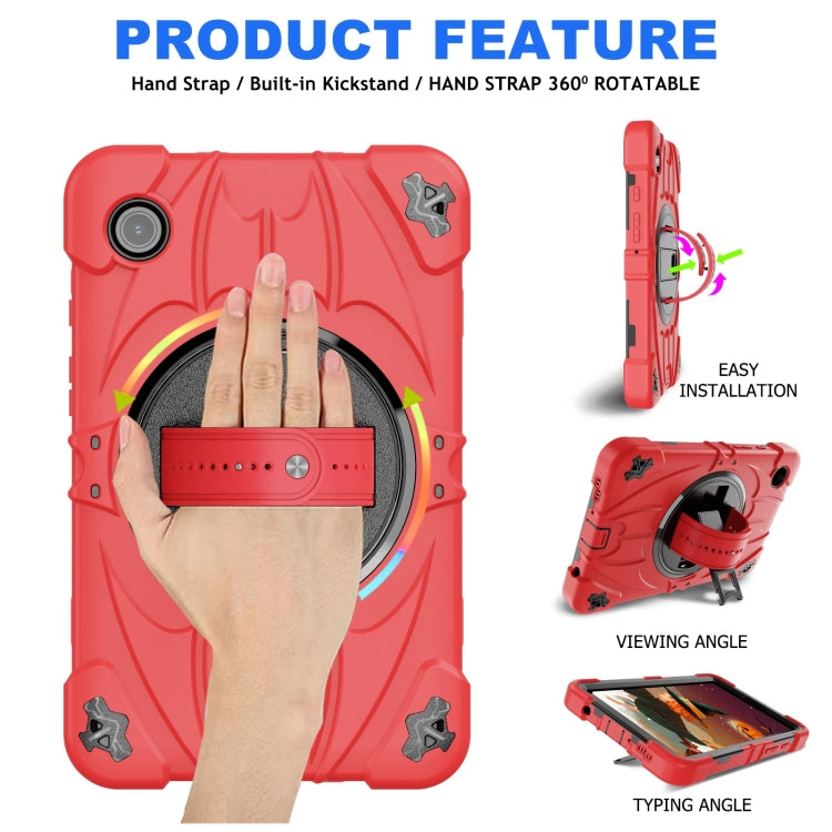 For Samsung Galaxy Tab A9 Bat Hand Grip Turntable Stand Tablet Case(Red Black) - Galaxy Tab A9 by buy2fix | Online Shopping UK | buy2fix