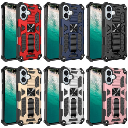 For iPhone 16 Armor Shockproof TPU Hybrid PC Magnetic Phone Case with Holder(Rose Gold) - iPhone 16 Cases by buy2fix | Online Shopping UK | buy2fix