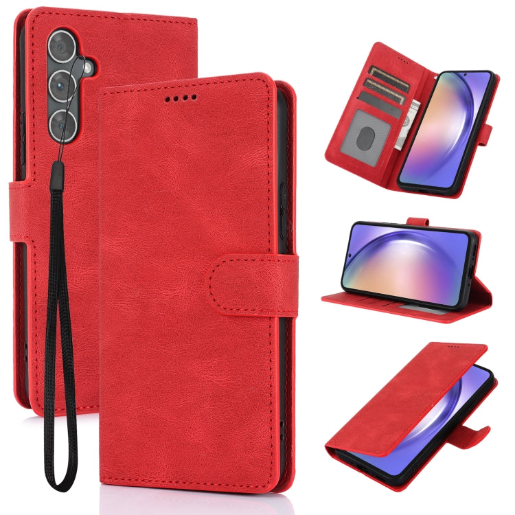 For Samsung Galaxy S25 5G Fantasy Skin-feel Calfskin Texture Leather Phone Case(Red) - Galaxy S25 5G Cases by buy2fix | Online Shopping UK | buy2fix