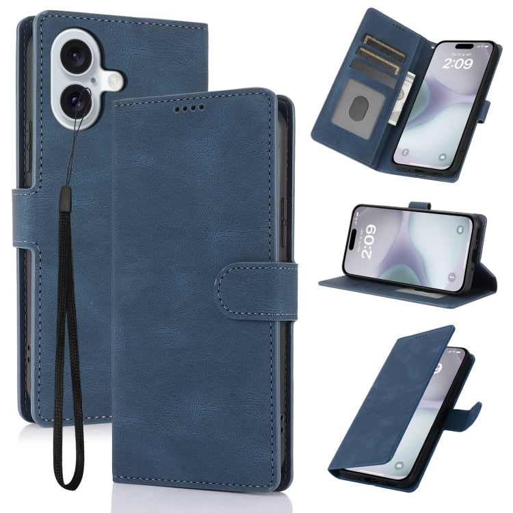 For iPhone 16 Fantasy Skin-feel Calfskin Texture Leather Phone Case(Blue) - iPhone 16 Cases by buy2fix | Online Shopping UK | buy2fix