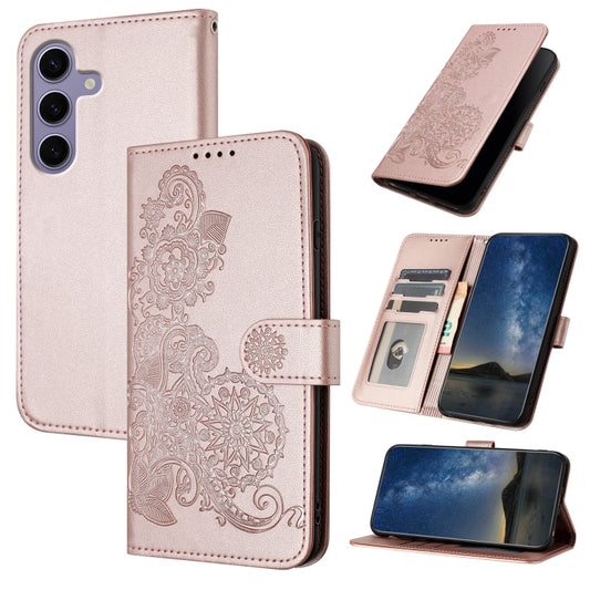 For Samsung Galaxy S25 5G Datura Flower Embossed Flip Leather Phone Case(Rose Gold) - Galaxy S25 5G Cases by buy2fix | Online Shopping UK | buy2fix