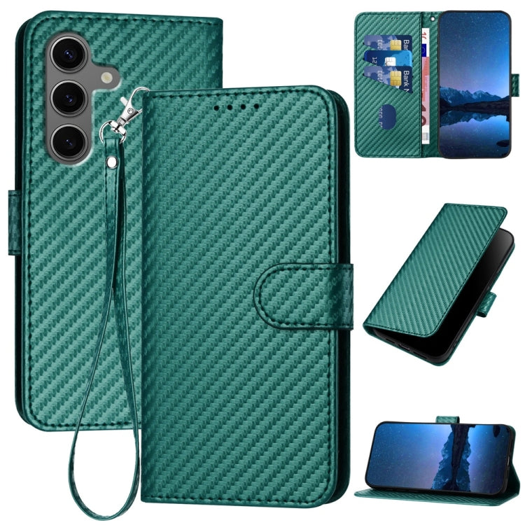 For Samsung Galaxy S25+ 5G YX0070 Carbon Fiber Buckle Leather Phone Case with Lanyard(Dark Green) - Galaxy S25+ 5G Cases by buy2fix | Online Shopping UK | buy2fix