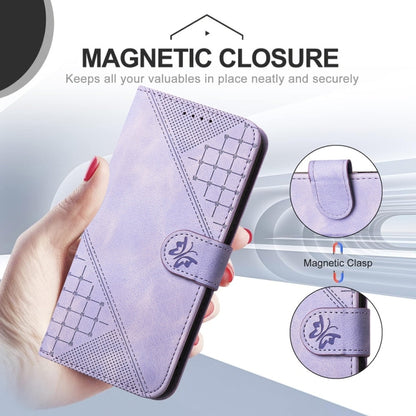 For Samsung Galaxy S25+ 5G YX0080 Grid Butterfly Embossed Pattern Flip Leather Phone Case with Lanyard(Light Purple) - Galaxy S25+ 5G Cases by buy2fix | Online Shopping UK | buy2fix