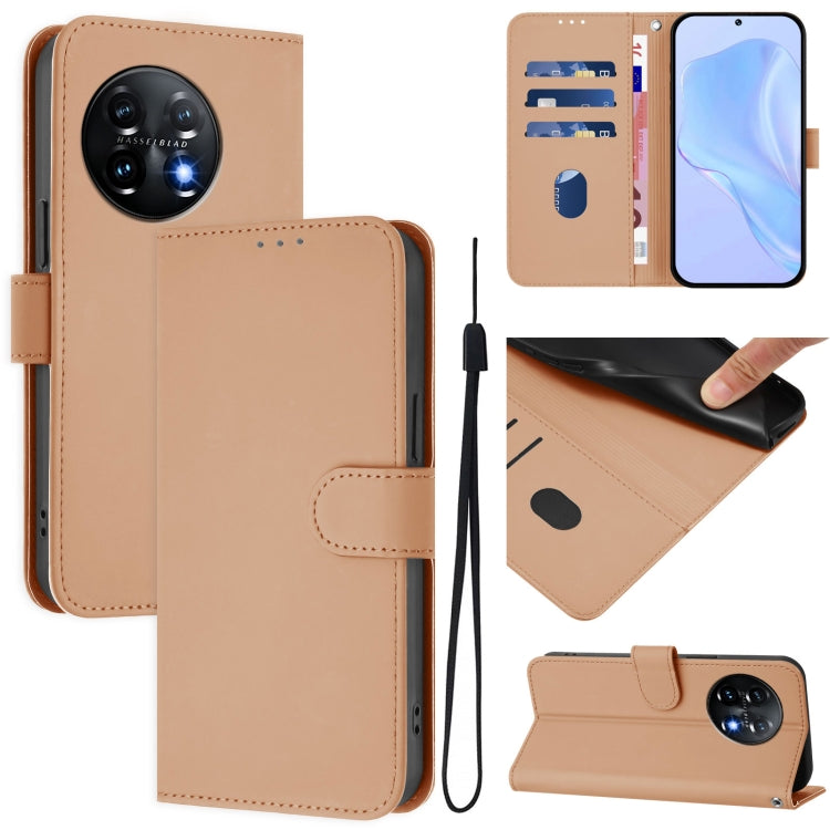 For OnePlus 11 Skin Feel Solid Color Leather Phone Case with Lanyard(Nude) - OnePlus Cases by buy2fix | Online Shopping UK | buy2fix