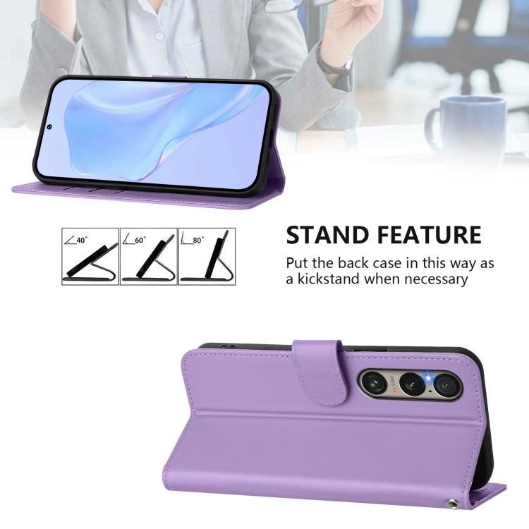 For Sony Xperia 1 VI 2024 Skin Feel Solid Color Leather Phone Case with Lanyard(Lavender Purple) - Sony Cases by buy2fix | Online Shopping UK | buy2fix