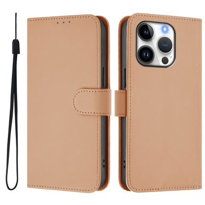 For iPhone 16 Pro Skin Feel Solid Color Leather Phone Case with Lanyard(Nude) - iPhone 16 Pro Cases by buy2fix | Online Shopping UK | buy2fix